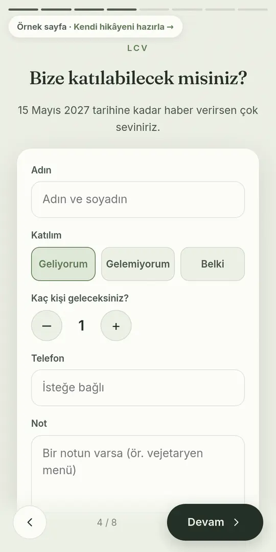 Katılım formu: geliyorum, belki, gelemiyorum