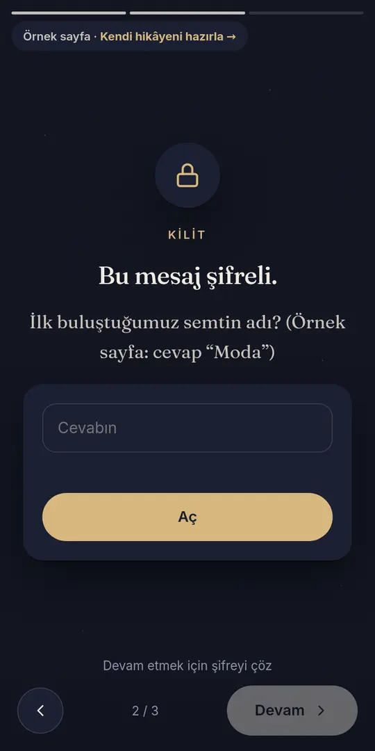 Şifreli sayfa: ipucu ve cevap kutusu