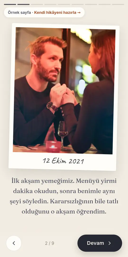 Polaroid görünümlü anı sayfası