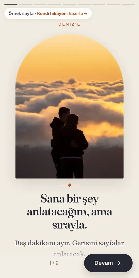 Sevgili örneğinin açılış sayfası