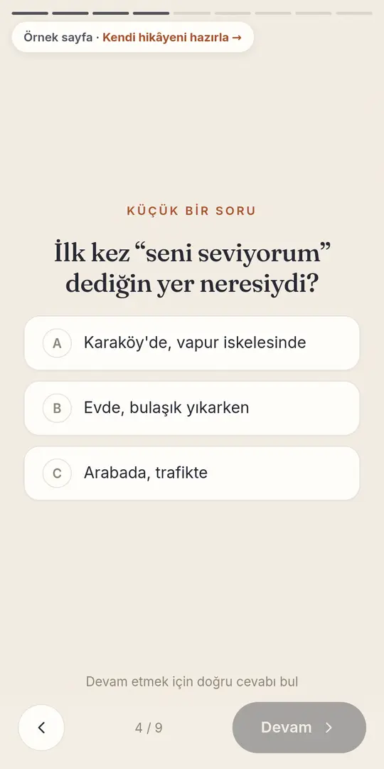 Soru sayfası: üç seçenek, biri doğru